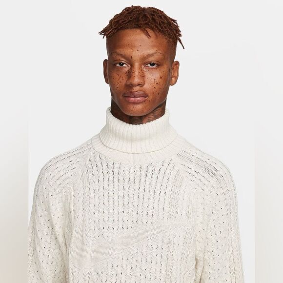 Nike Life Cable Knit Turtleneck Sweater Bone - Picture 2 of 10